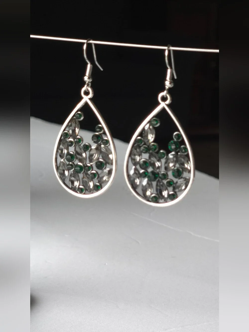 paparazzi Emerald & Smoke Teardrop Crystal Earrings